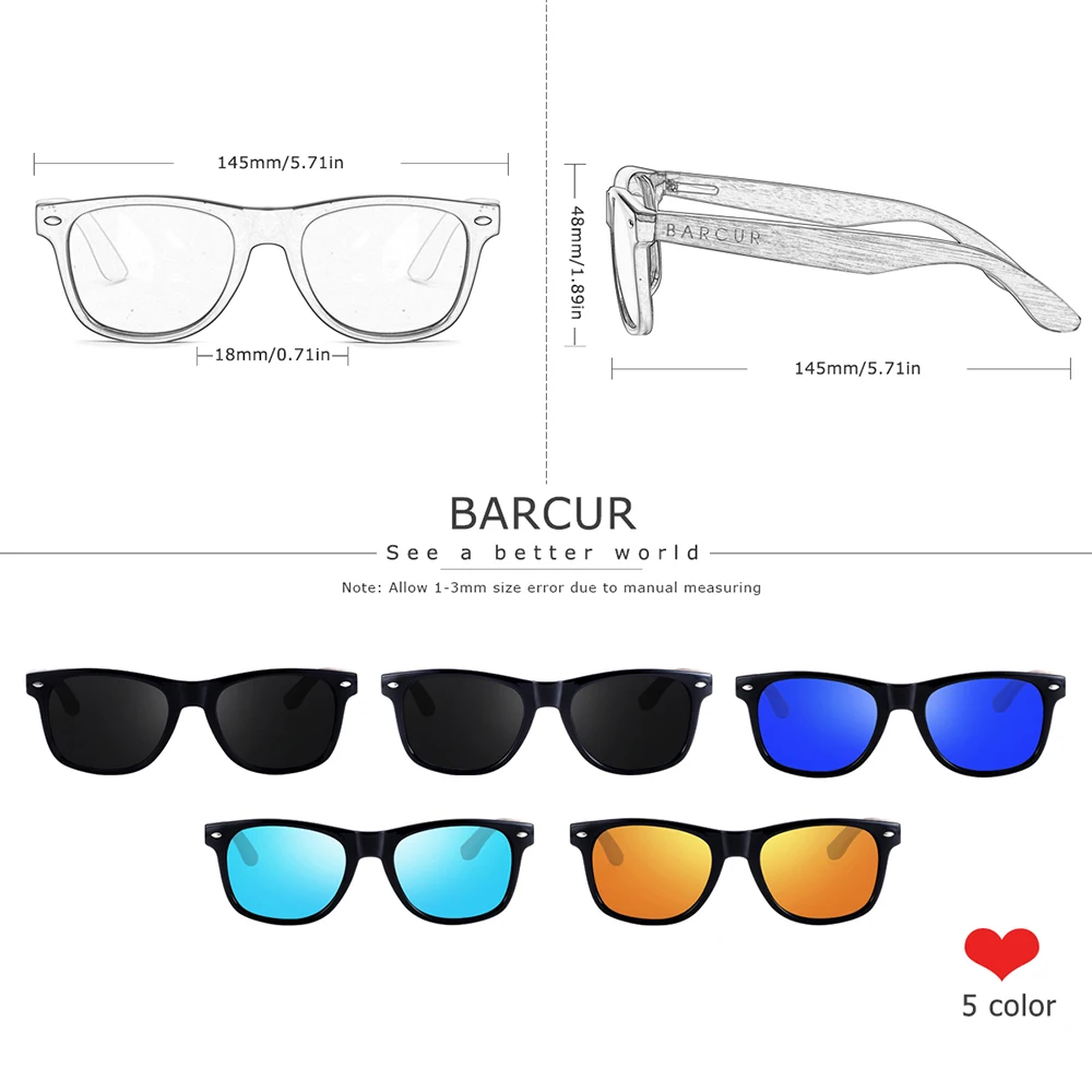 BARCUR Black Walnut Sunglasses Wood Polarized Sunglasses Men Glasses Men UV400 Protection Eyewear Wooden Original Box - Image 2