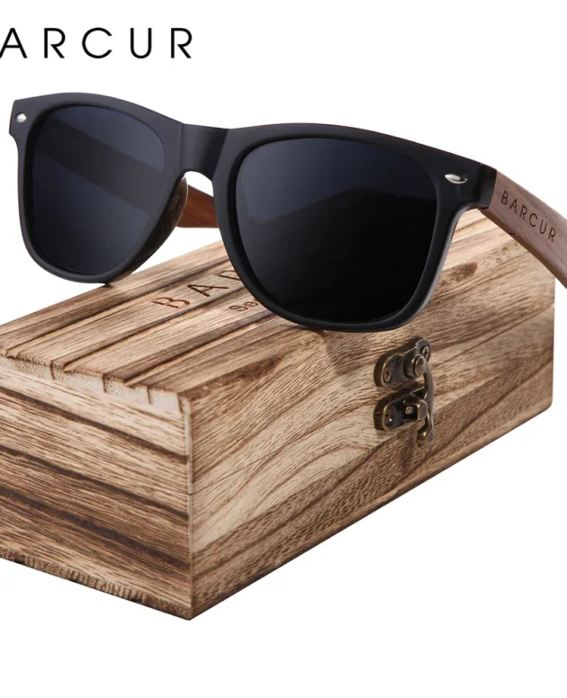 BARCUR Black Walnut Sunglasses Wood Polarized Sunglasses Men Glasses Men UV400 Protection Eyewear Wooden Original Box