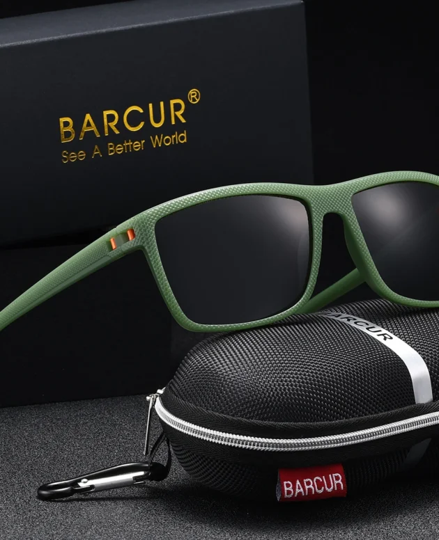 BARCUR Brand Classic Men Sunglasses Comfort Durable PC Rectangular Frame TAC Lens Versatile Age Polarized Sunglasses