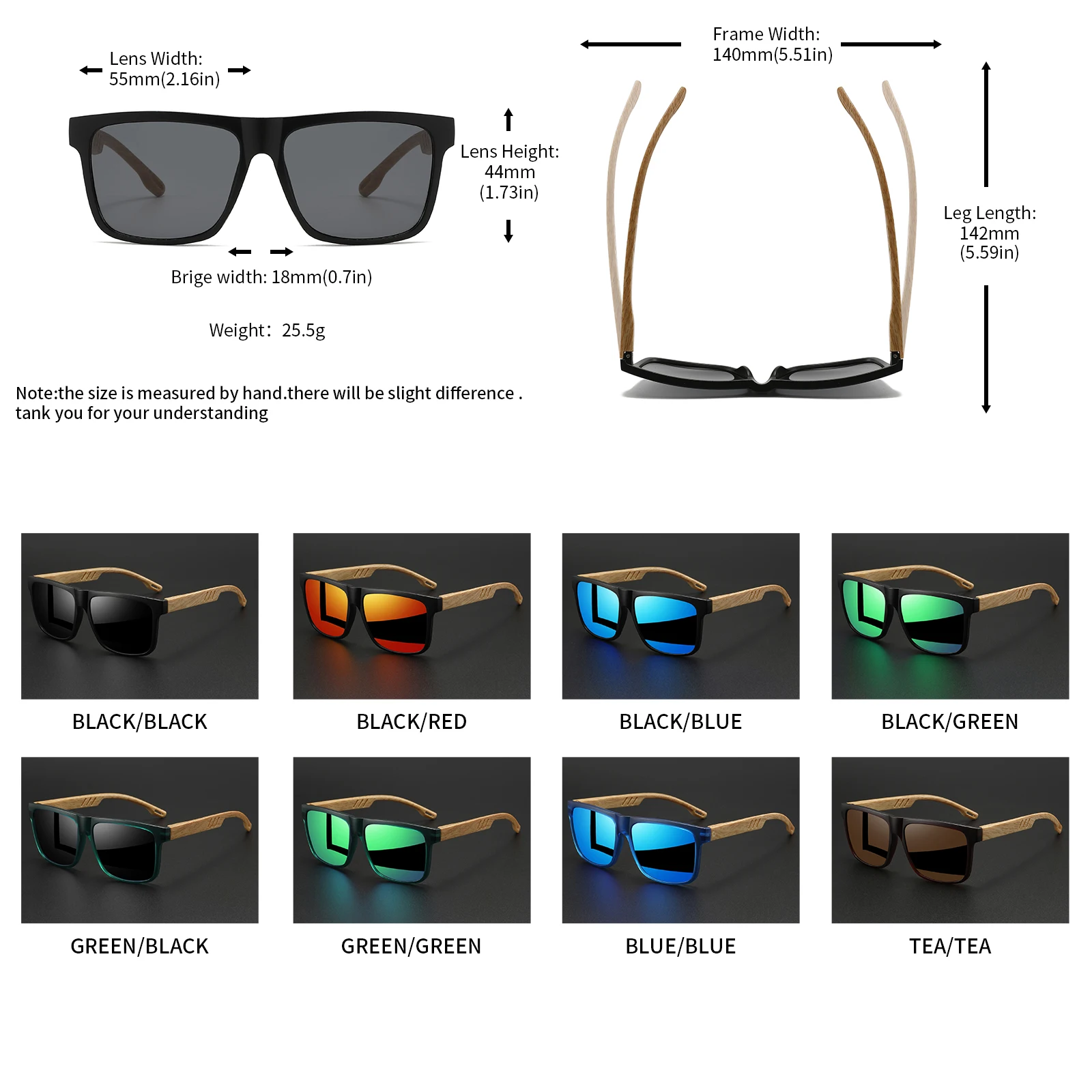 New Fashion Square Sunglasses - Wood Grain Spring Hinge, UV400 Unisex for Driving, Hiking & Travel - Image 6