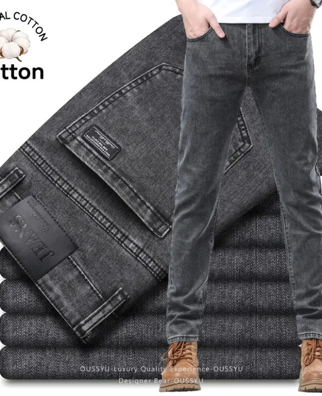 Spring Summer Stretch Pencil Cargo Jeans Gray Men High Street Casual Denim Trousers Fashion Straight Little Feet Men's Pants Man