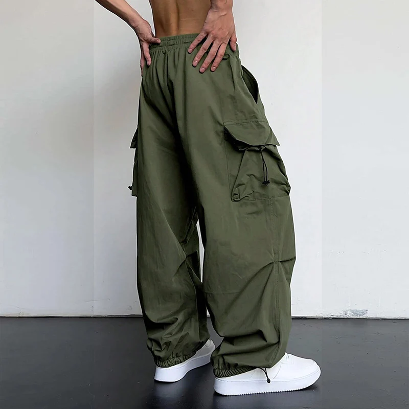 Men's Casual Cargo Pants Fashion Streetwear Classic Man Straight Wide-leg Pants Drawstring Workwear Trendy Loose Cargo Trousers - Image 4