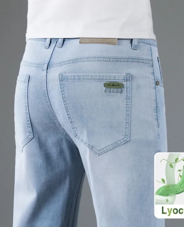 Lyocell Soft Slim Men's Jeans Summer Thin Straight Business Casual Trousers Fashion Korean Comfortable Cool Brand Man Pants