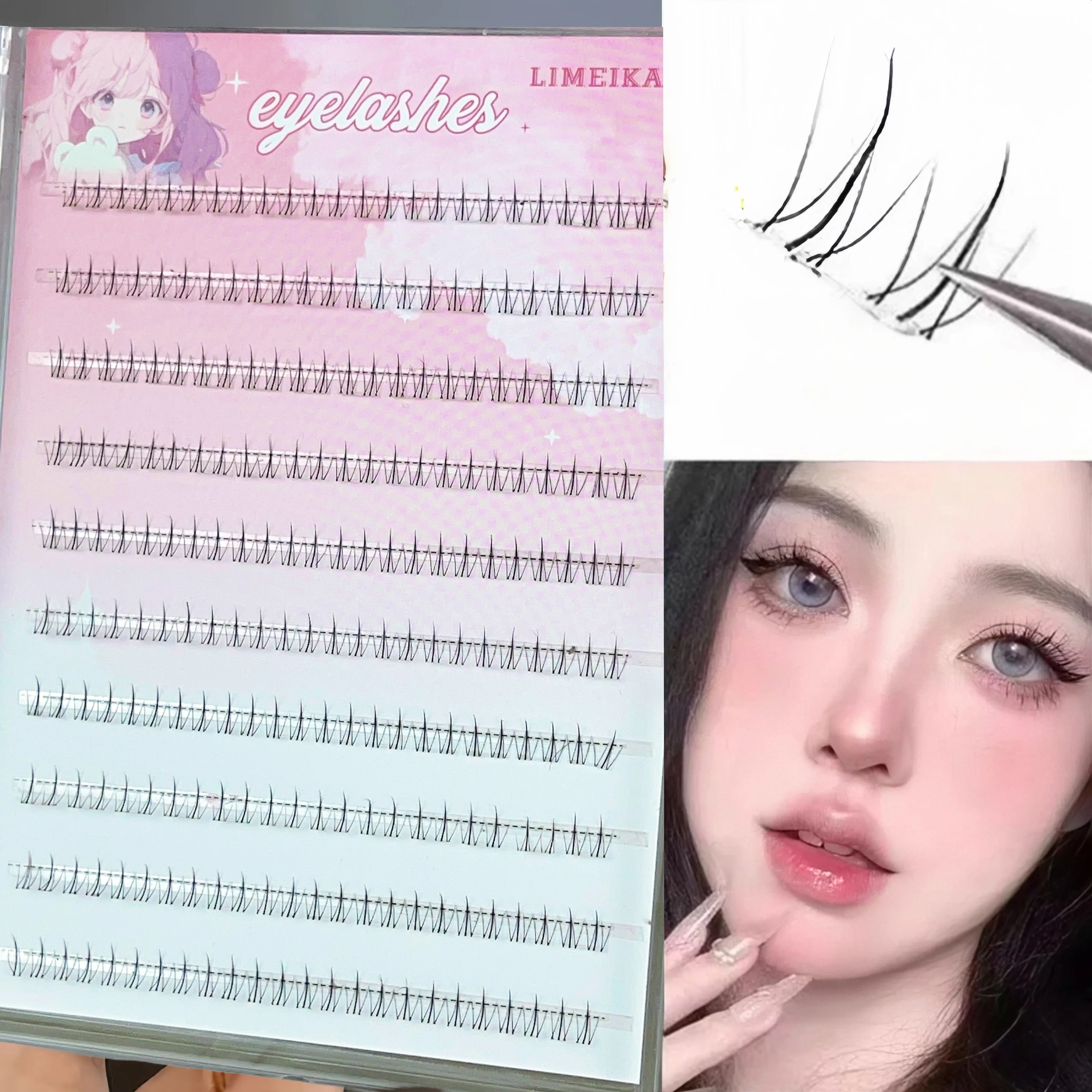 240 Clusters Glue-Free Small Flame Lower Eyelashes Natural Simulation Segmented Transparent Stems Super Soft Fake Eyelashes