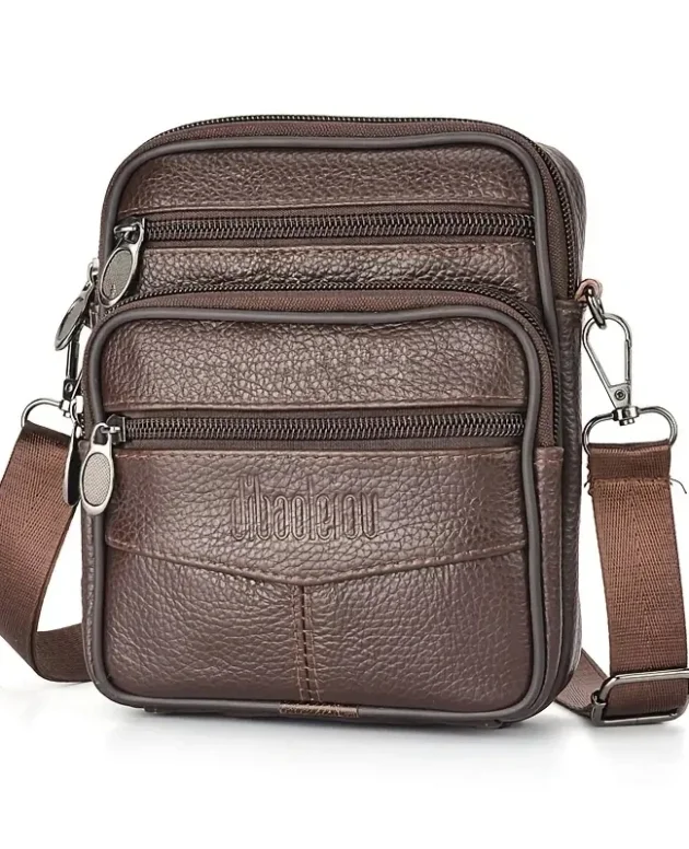Men's New Genuine Leather Crossbody Bag Vertical Trendy Multifunctional Shoulder Bag Briefcase Casual Travel Messenger Bag