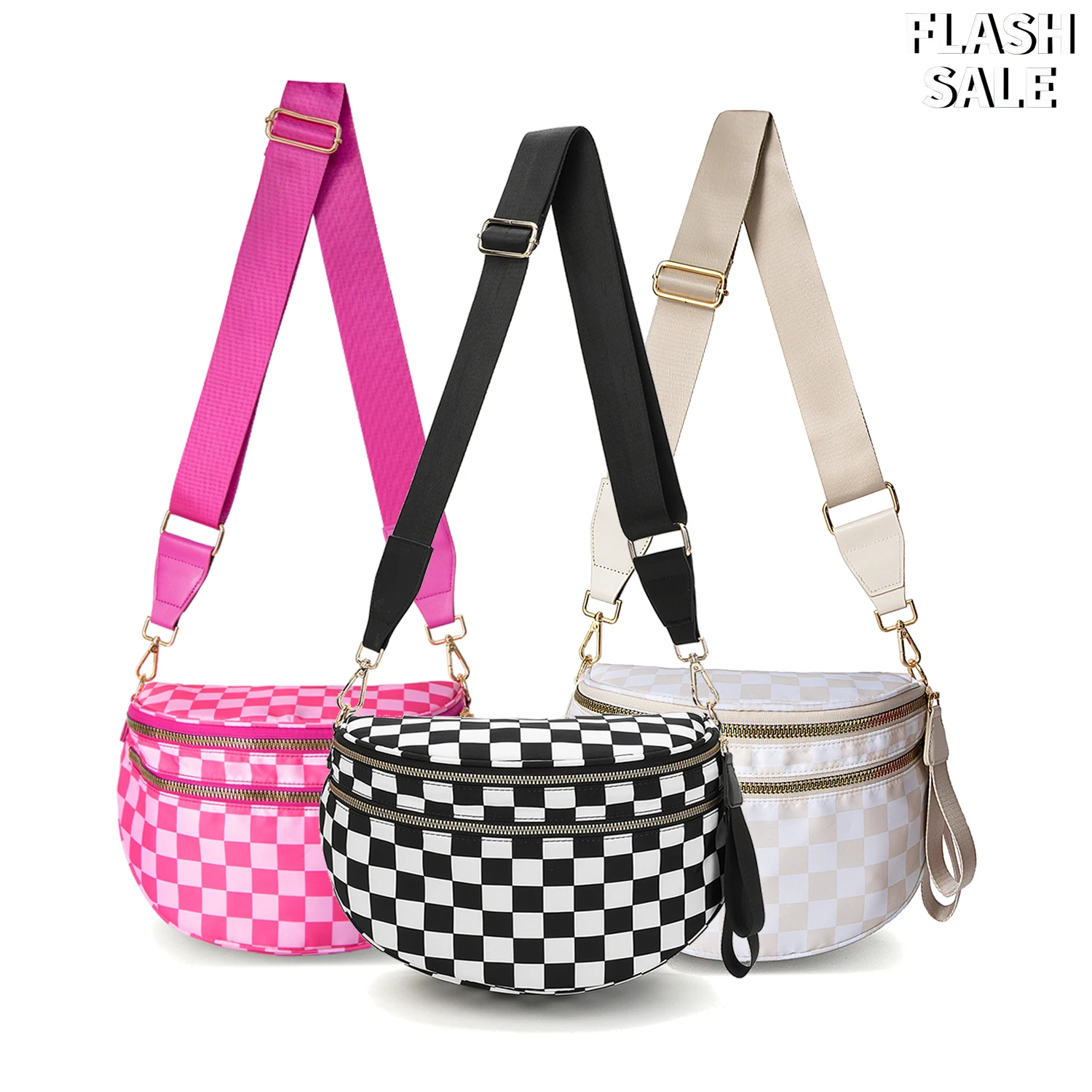 DOYOGI Black and White Checkered Spacious Bum Bag Crossbody Bags for Women Nylon Travel essentials Mommy Bag Diaper Bag for Mom