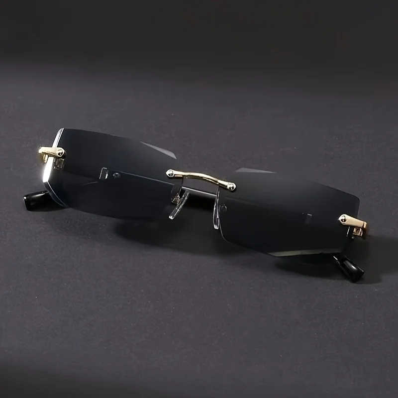 1pc Rimless Sunglasses Rectangle Women Men Shades Small Square Sun Glasses For Female Male Beach Vacation Travel Eyewear - Image 2