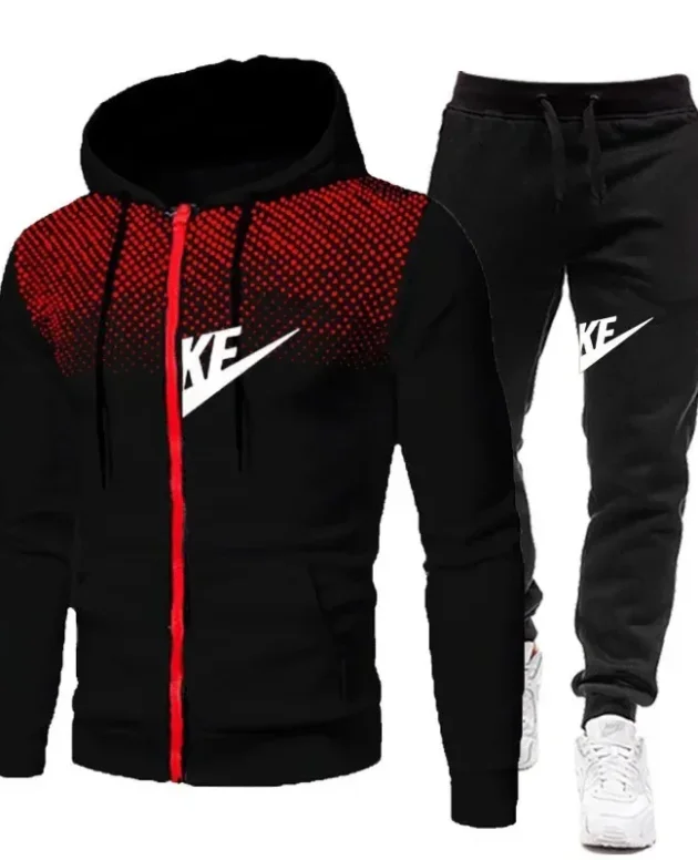 Autumn and winter zipper hooded sweatshirt + long pants set for men's new fashion casual outdoor fitness two-piece set
