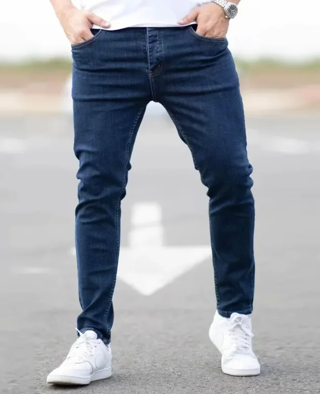 Spring Mens Black Blue Pants Pure Color Stretch Jeans Street Casual Slim Fit Trousers Male Vintage Wash Skinny Jeans for Men