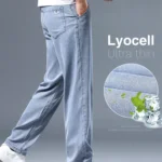 Summer Ultra-thin Men's Jeans Lyocell Soft Breathable Loose Straight Light Blue Denim Pants Business Casual Ice Silk Trousers