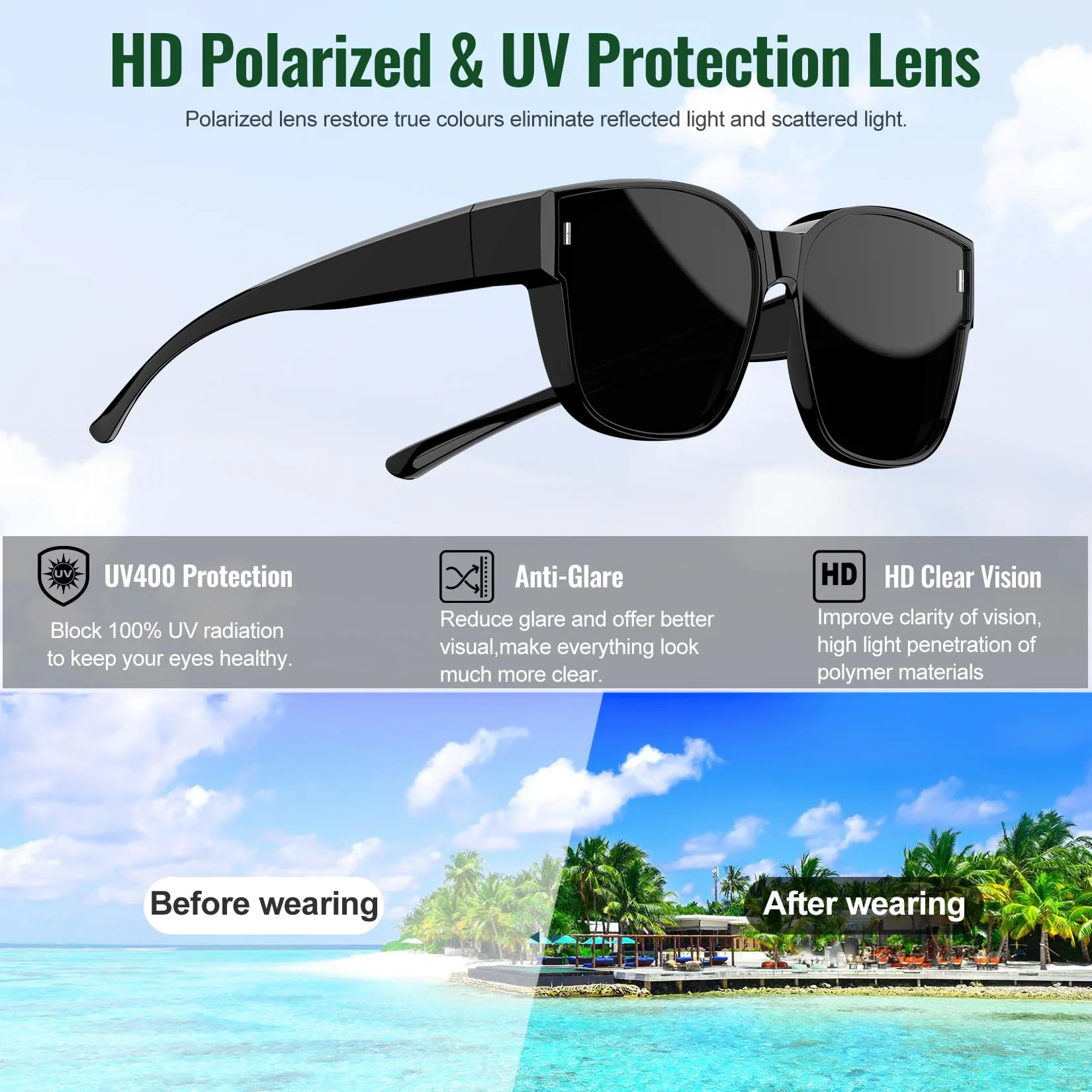 Fit Over Glasses Sunglasses for Women Men, Polarized Sunglasses for Cover Prescription Glasses with UV Protection - Image 4