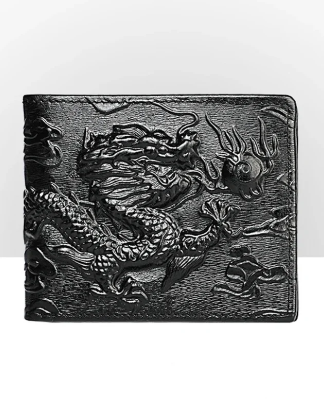 High Quality Genuine Leather Short Wallet 3D Dragon Style Card Wallet 2024 Vintage Bifold Small Purse for Man Male Gift Purses