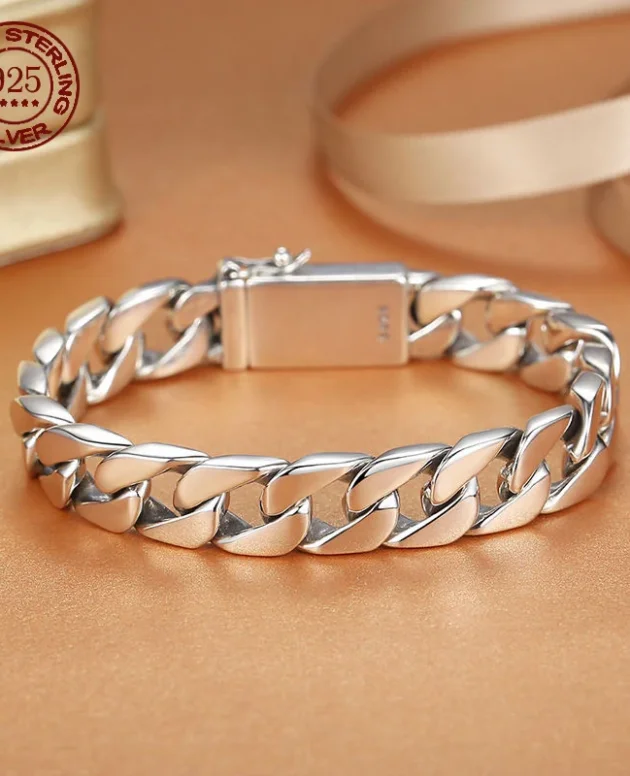 Real Solid S925 Sterling Silver Bracelet For Men Women Punk Couple Jewelry Authentic S925 Silver Bracelet Certified Jewelry