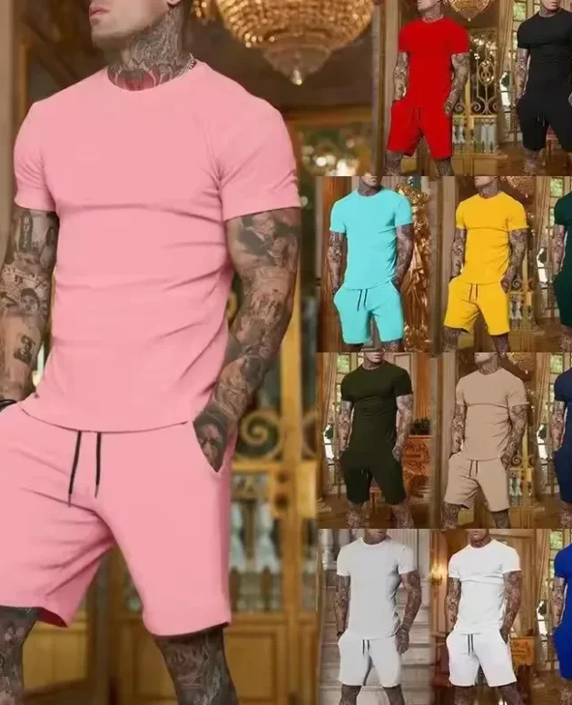 2025 Fashionable and casual summer outdoor sports suit men's breathable T-shirt shorts casual and fashionable two-piece set