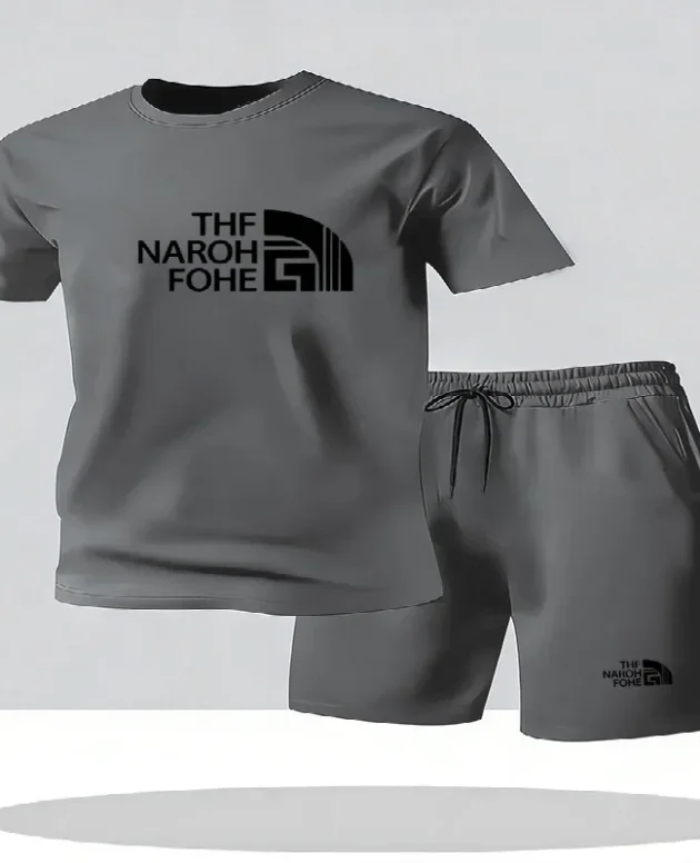Fashionable summer casual short sleeved T-shirt and shorts set round neck men's short sleeved breathable sports set two-piece