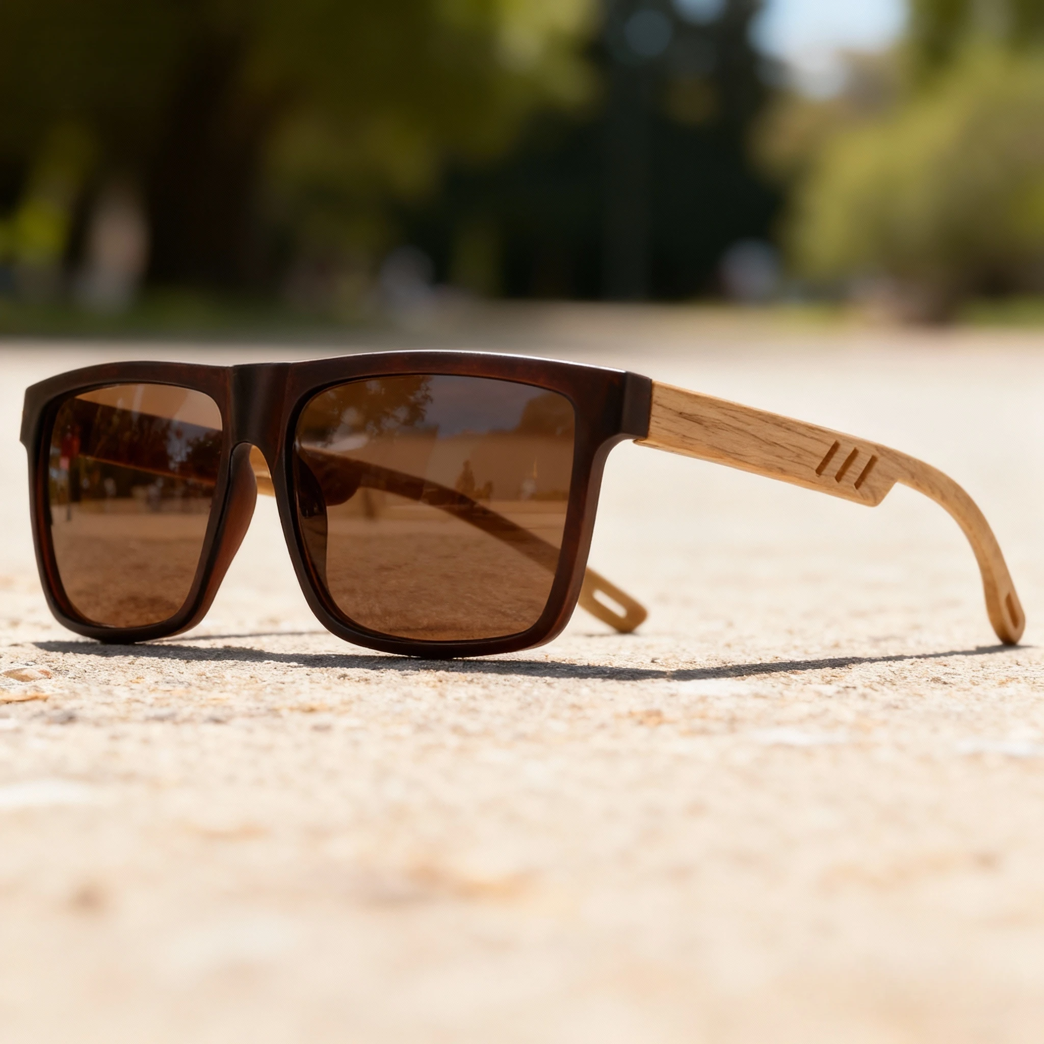 New Fashion Square Sunglasses - Wood Grain Spring Hinge, UV400 Unisex for Driving, Hiking & Travel - Image 2
