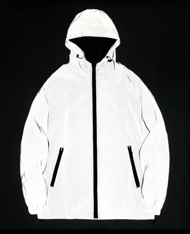 NEW SIZE Night Reflective Jackets Double Fabric Windbreaker Hooded Jacket Men Hip Hop Dancer Waterproof Zipper Coats Outwear