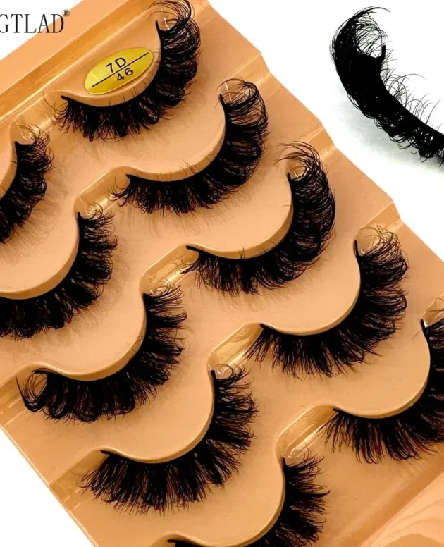 Cat Eye Eyelashes 3D Natural False Lashes D Curl Fluffy Soft Cross 5/7 Pairs Manga Lashes Wispy Natural Eyelash Extension Makeup