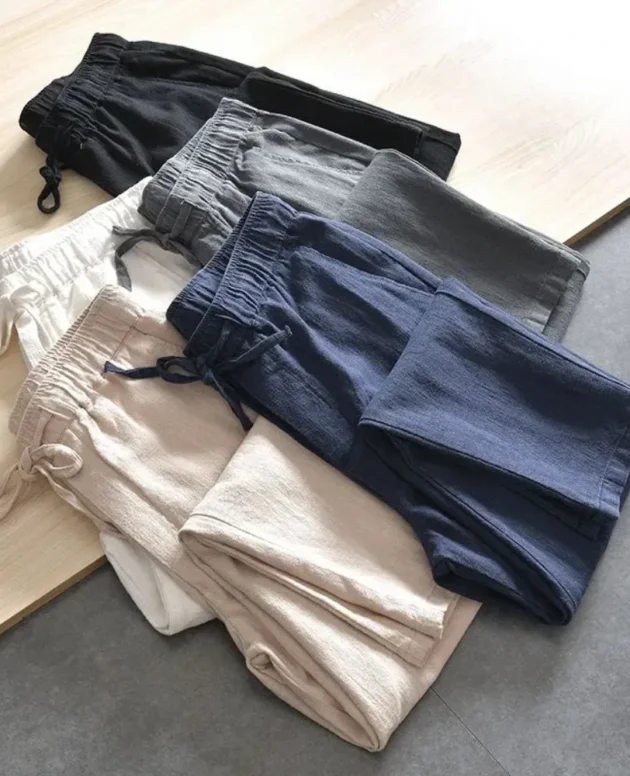 Men's Casual Pants Baggy Streetwear Men Joggers Cotton Linen Sports Trousers Long Straight Pants for Men