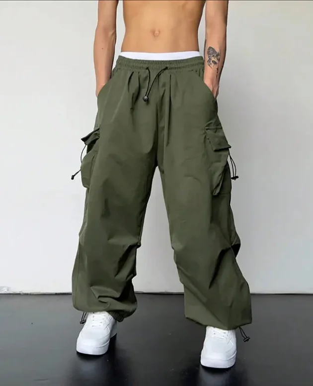 Men's Casual Cargo Pants Fashion Streetwear Classic Man Straight Wide-leg Pants Drawstring Workwear Trendy Loose Cargo Trousers