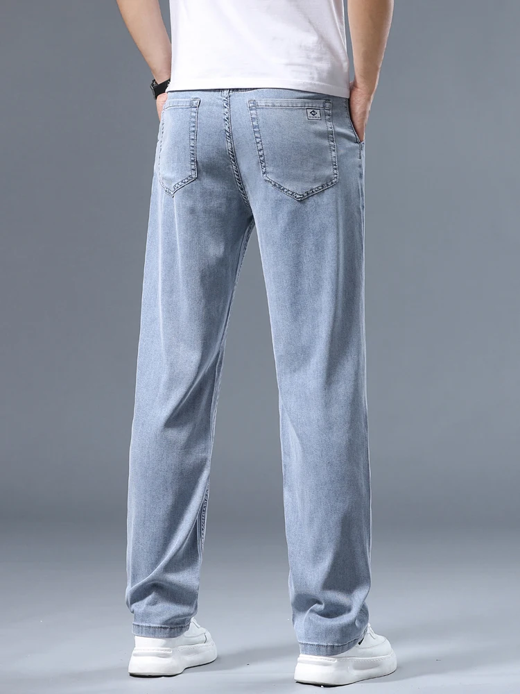 Summer Ultra-thin Men's Jeans Lyocell Soft Breathable Loose Straight Light Blue Denim Pants Business Casual Ice Silk Trousers - Image 5