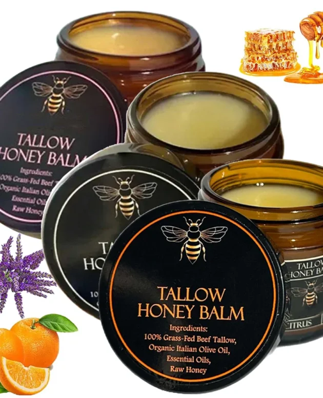 Organic Grass Fed Beef Tallow Balm With Raw Honey Moisturizing Cream For Soft Smooth Skin Handmade All-Natural Moisturizer Skin