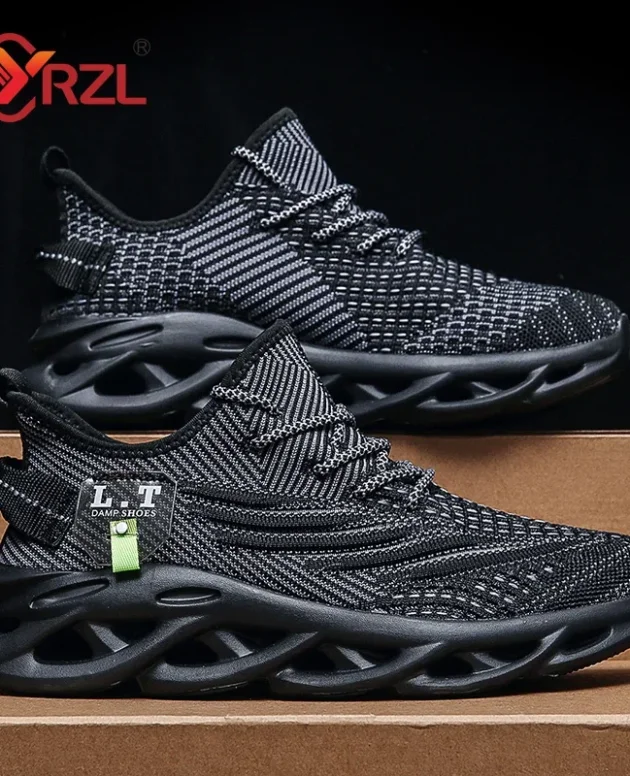 YRZL Men Sports Running Black Jogging Shoes Casual Sneakers Outdoor Breathable Mesh Women Light Shock-absorption Black Tennis