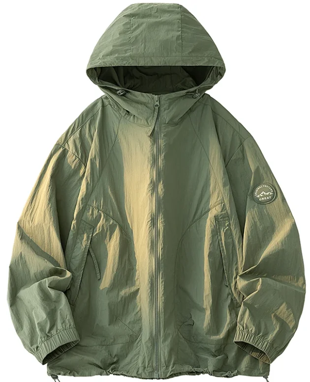 UPF50+ Men's Hooded Sunscreen Jacket Summer Ultra Thin Zipper Pocket Windbreaker Elastic Cuffs Outdoor Hiking Fishing Skin Coats