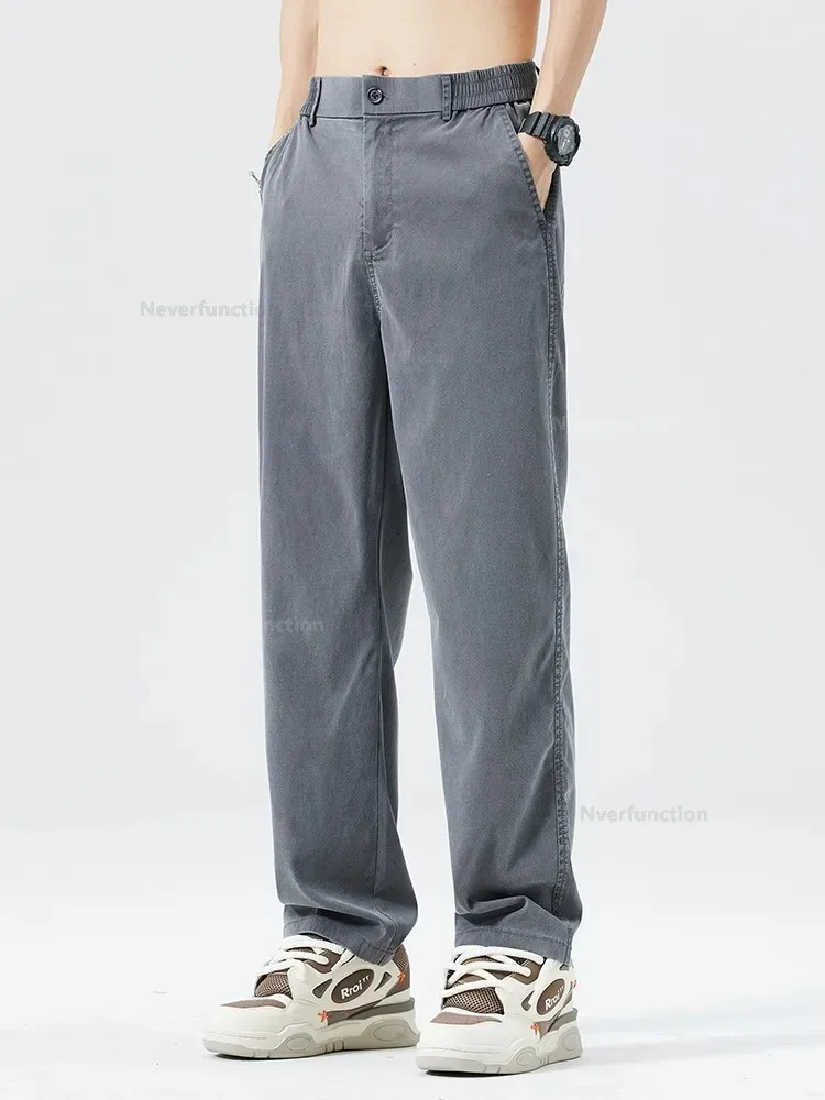 Ultra Thin Baggy Jeans Men's Summer New in Lyocell Soft Breathable Straight Trousers Elastic Waist Casual Blue Gray Wide Pants - Image 4