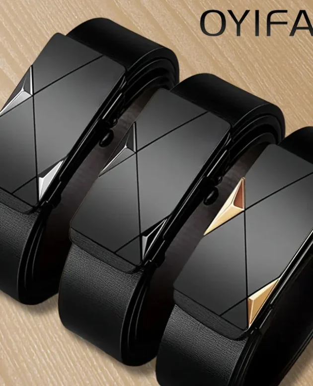 OYIFAN Fashion Men's Belt Men's Genuine Leather Belt Automatic Buckle Ratchet Belt Random Adjustment