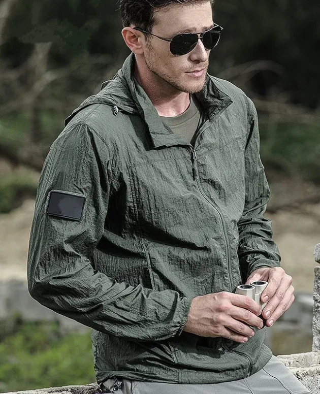 Summer Lightweight Tactical Jacket Men's Windbreaker Thin Skin Hooded Raincoat Quick Dry Breathable Waterproof Jacket