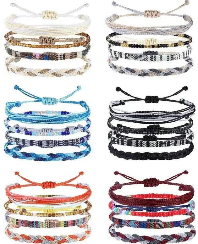 4 /24 Pcs Boho Surfer Bracelet Anklets Braided Bracelet Colorful String Rope Ankle Bracelets Waterproof Summer Beach Jewelry