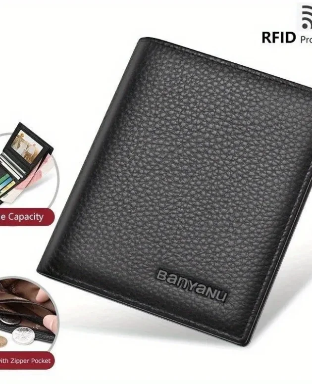 Vertical Short Wallets for Men Genuine Leather Rfid Blocking Wallet Men Coin Pocket Slim Card Holder Minimalist Small Purse