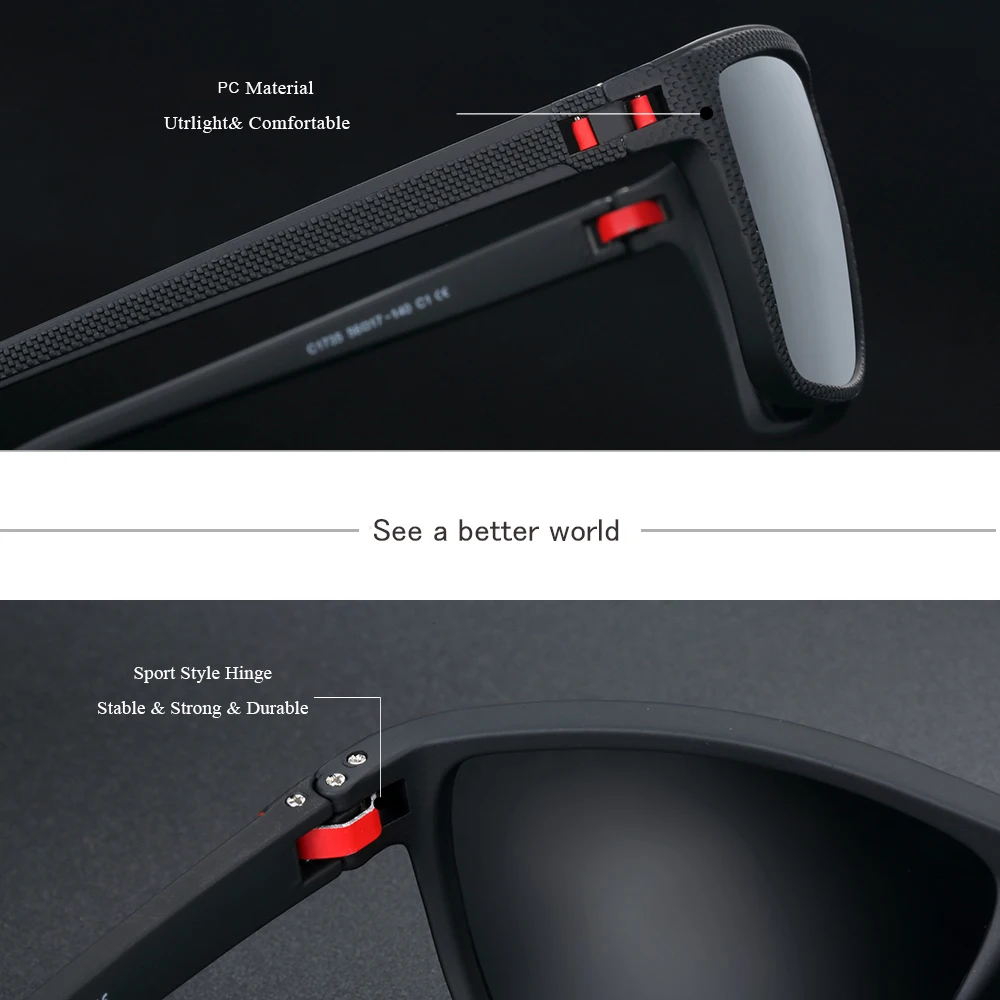 BARCUR Brand Classic Men Sunglasses Comfort Durable PC Rectangular Frame TAC Lens Versatile Age Polarized Sunglasses - Image 2