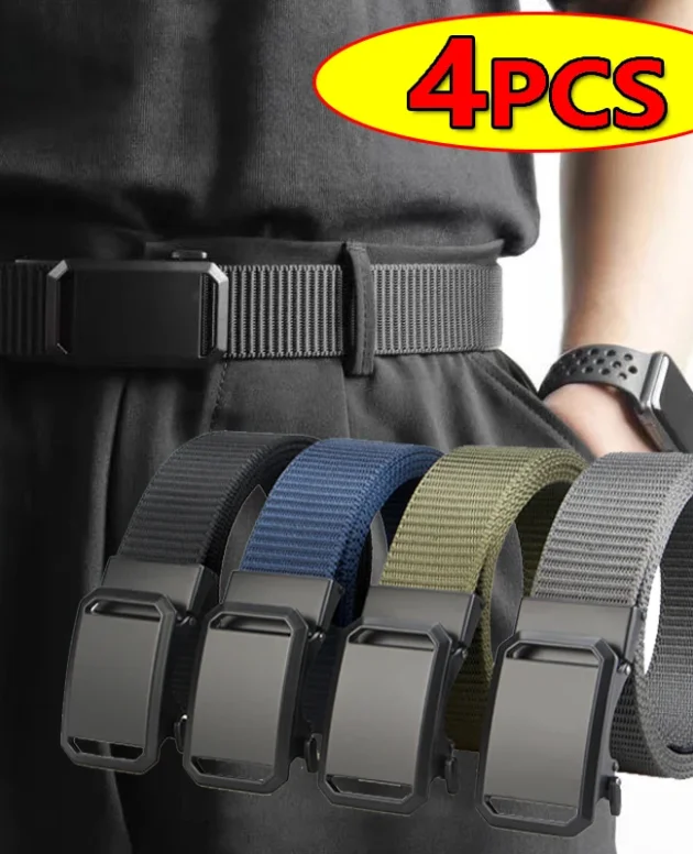 Tactical Belt Men Canvas Automatic Buckle Metal Belt Durable Casual Outdoor Hunting Waist Adventure Training Tactical Pants Belt