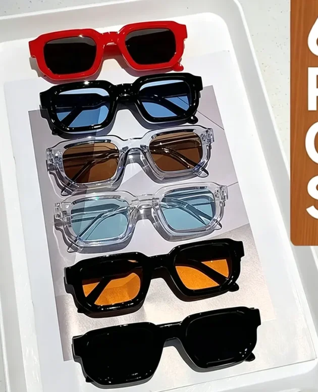 6PCS/Set Women Vintage Rectangle Frame Sunglasses Fashion Retro Sun Glasses Luxury Brand Design Glasses Eyewear Men Goggle