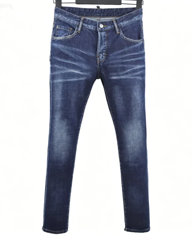 6057 Four Seasons New Men's Wear Washed Ripped Patch Paint Slim-fit Feet Blue Jeans for Men