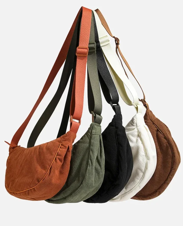 Solid Color Corduroy Women's Hobos Shoulder Bag Retro Casual Female Crossbody Bags Ladies Daily Travel Handbags Messenger Bag