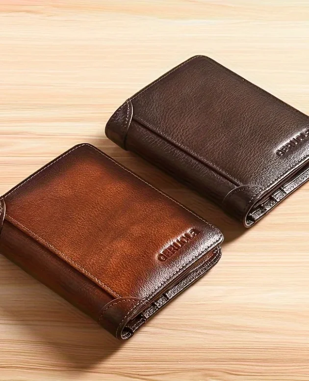 GERUOLA Slim RFID Shielded Genuine Leather Wallet for Men-Multifunctional ID & Credit Card Holder Dark Brown with Embellishments
