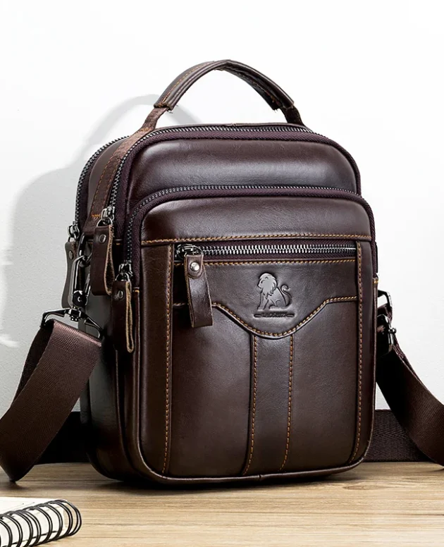 Men's crossbody bag, fashionable leather bag, trendy retro men's top layer cowhide shoulder bag