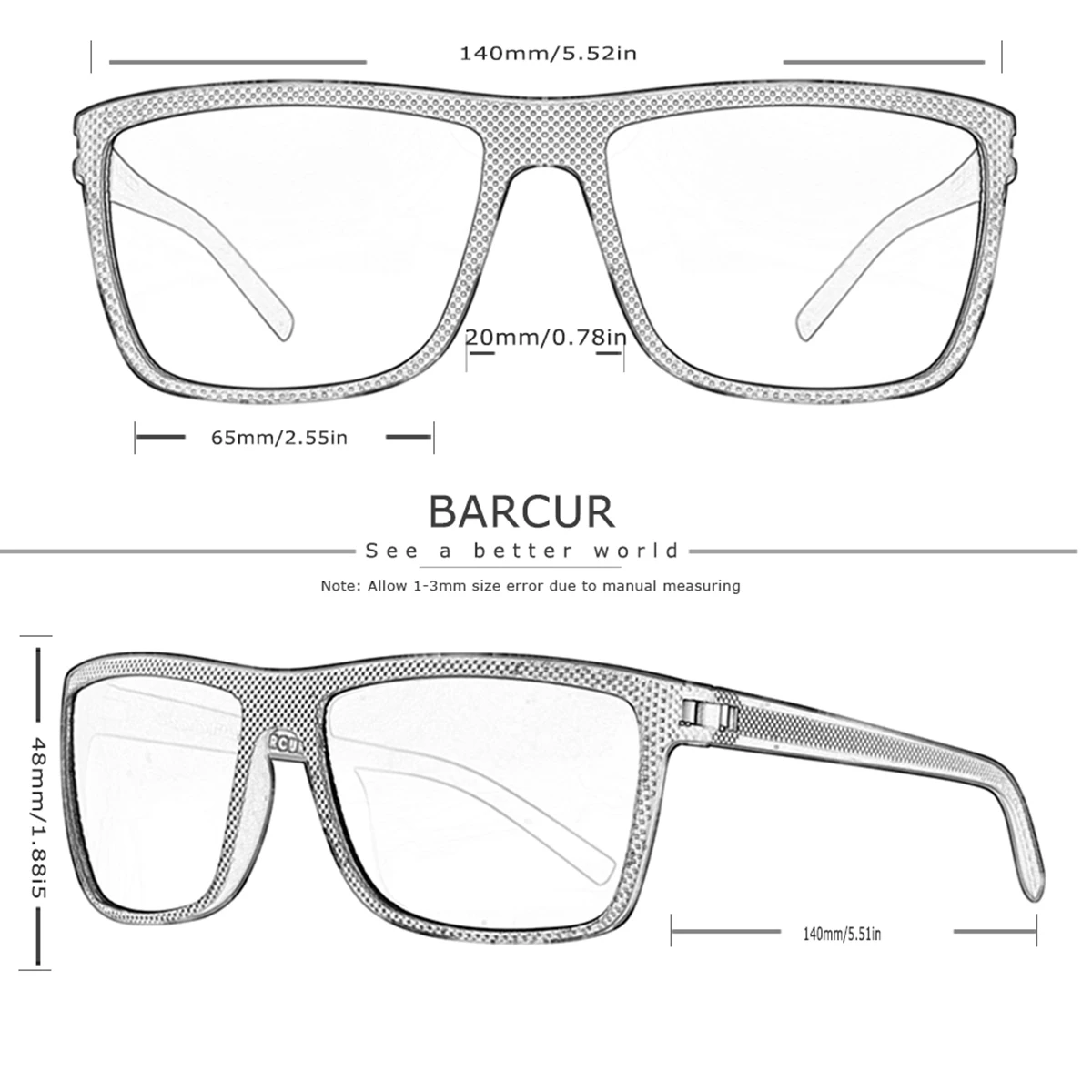 BARCUR Brand Classic Men Sunglasses Comfort Durable PC Rectangular Frame TAC Lens Versatile Age Polarized Sunglasses - Image 3