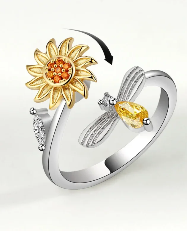 VENTFILLE 925 Sterling Silver Sunflower Diamond Zircon Rotatable Ring For Women Gift Relieve Stress Ring Jewelry Wholesale