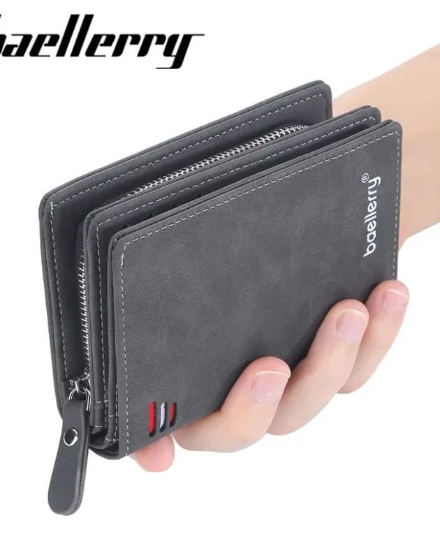 Baellerry Leather Men Wallets Zipper Short Desigh Wallet Hipster Credit Card Holders Inserts Coin Purses Vintage Walltes