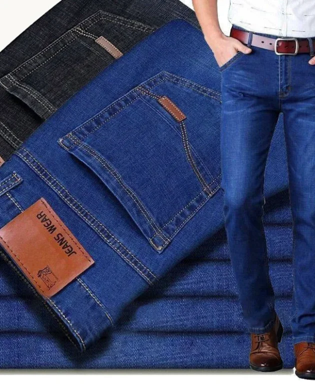 2025 NEW Men's Fashion Business Jeans Classic Style Casual Stretch Slim Jean Pants Male Brand Denim Trousers Black Blue