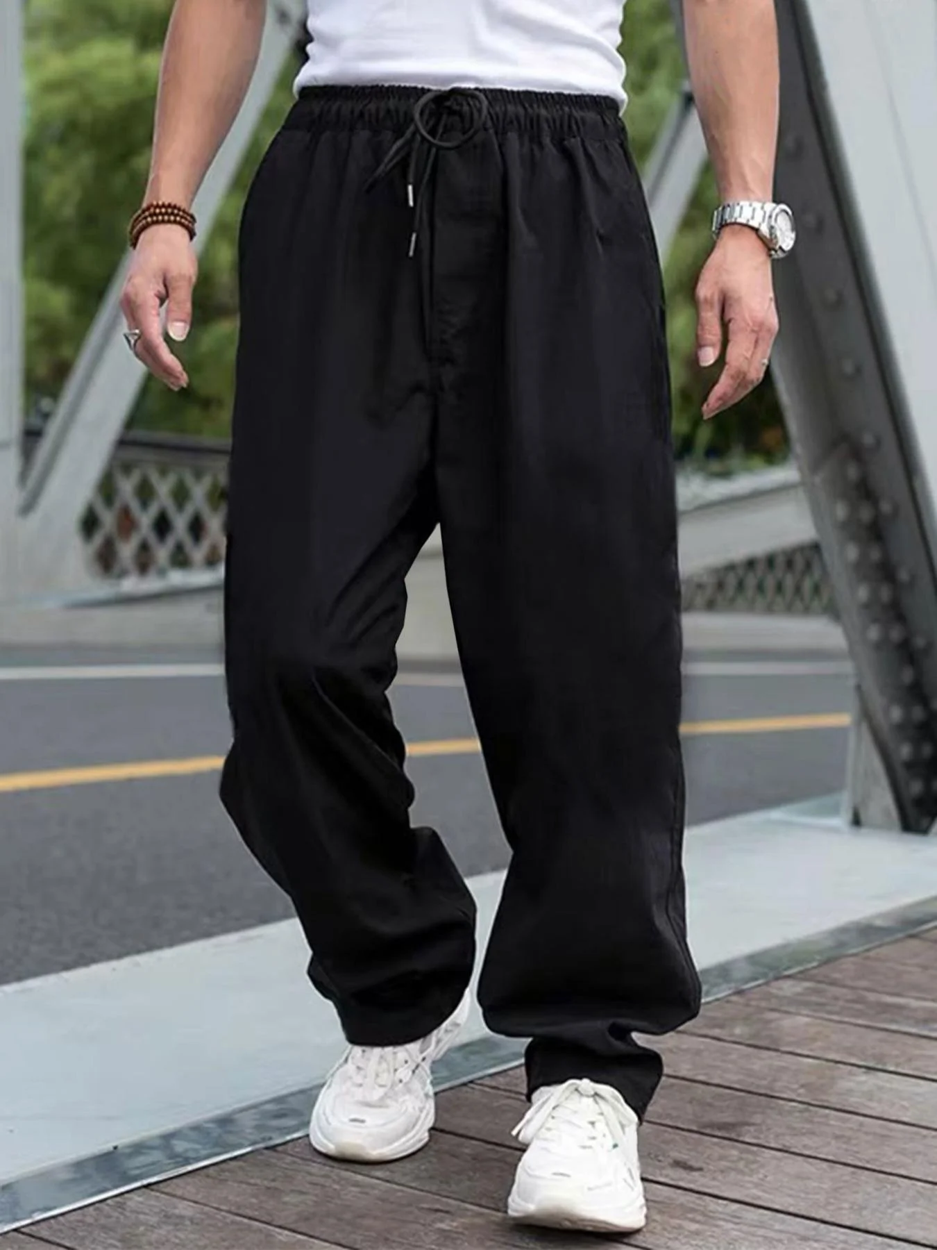 Men's Drawstring Waist Cargo Pants Regular Fit Casual Comfy Straight Leg Trousers for Outdoor Daily Wear Men's Fashion Pants - Image 3