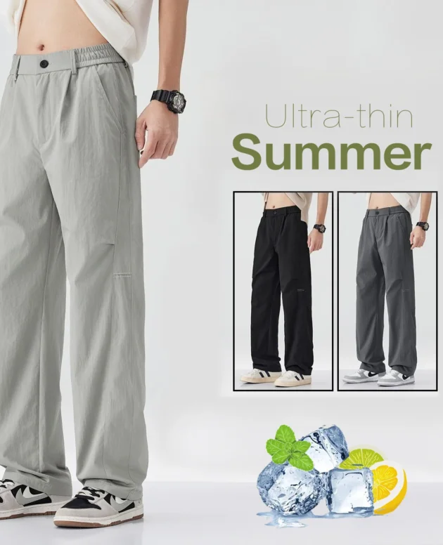 Brand Clothing Men's Spring Summer Thin Loose Straight Casual Pants Wrinkle Breathable Stretch Cargo Trousers Male Y2k 28-38