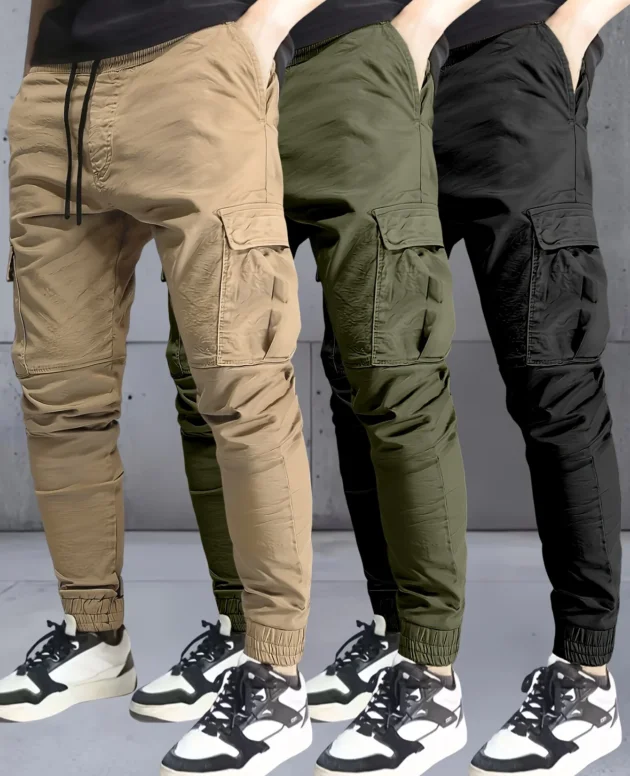 3 pieces of long pants for men, regular fashion pants and sports pants, pocket elastic waistband and ankle pants, work pants