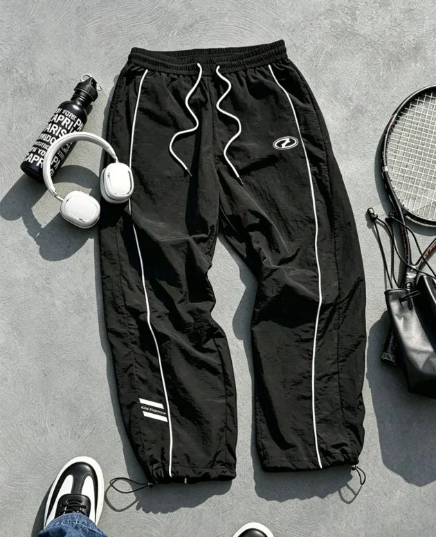 Men's Lightweight Quick-Dry Striped Logo Printed Joggers with Drawstring Streetwear Pants for Gym Daily Spring Summer