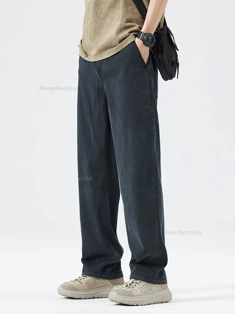 Ultra Thin Baggy Jeans Men's Summer New in Lyocell Soft Breathable Straight Trousers Elastic Waist Casual Blue Gray Wide Pants - Image 6