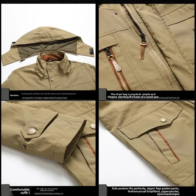 2025 New Men's Sports Jacket Thin Outdoor Quick Dry Loose Multi-Pocket Outerwear Waterproof Windproof Casual Spring Autumn Coat - Image 6